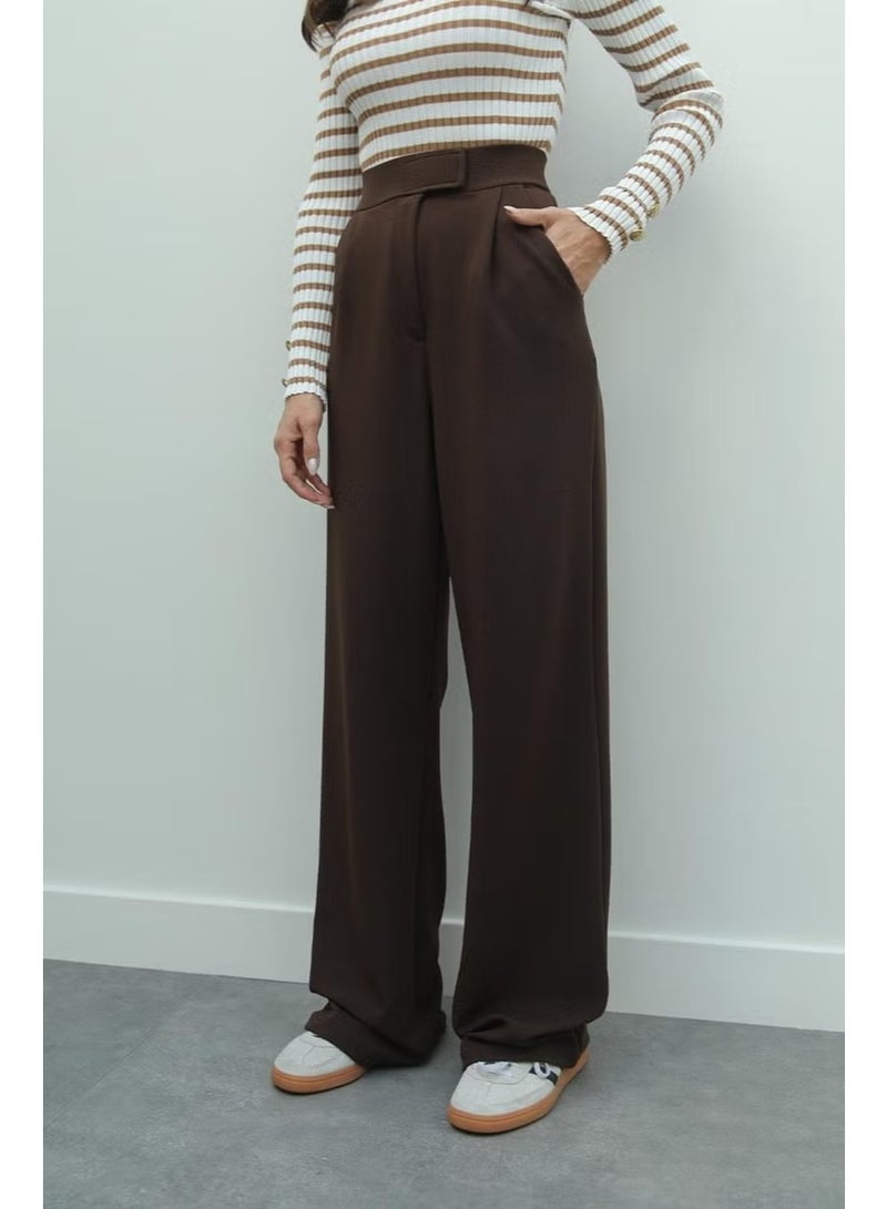 Havos Brown Senta Velcro Closure Palazzo Trousers - Image 2